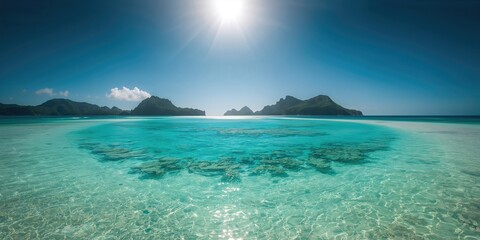 Turquoise water lagoon on Misool island, suitable for snorkeling and marine exploration, World Oceans Day
