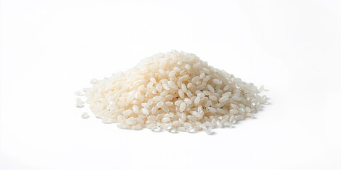 White round grain rice on a white background, suitable for text overlay or layout design