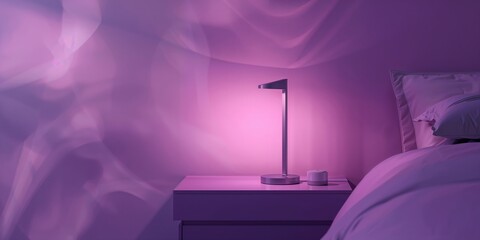Soft-hued smart LED lights on a bedside table highlight modern energy-saving technology, Earth Day