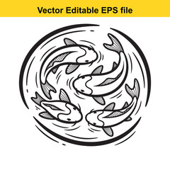  vector illustration of five koi fish swimming in a circular pattern