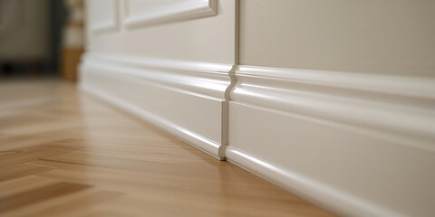 Obraz premium Intricate corner flooring and molding with plinth, architectural detailing for sophisticated interiors, interior design features