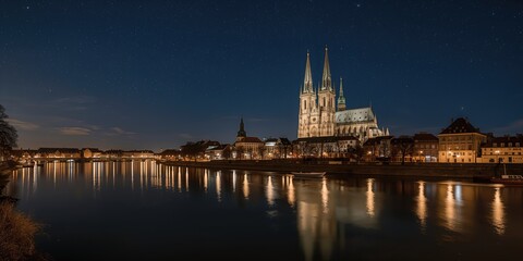 Wroclaw Cathedral Illuminated Night Historic
