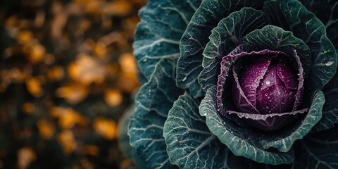 Obraz premium Detailed view of a cabbage plant highlighting leaf surface and growth pattern, useful for gardening or crop analysis