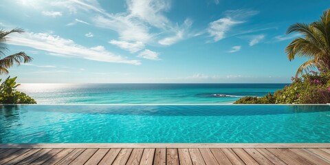 Outdoor pool overlooking the sea, highlighting recreational area with scenic waterfront setting