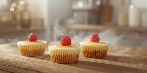Small lemon cheesecakes baked in paper cups for individual servings, focusing on convenient dessert options, no holiday observed