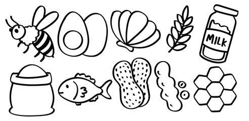 Set of hand drawn allergens theme Isolated Vector