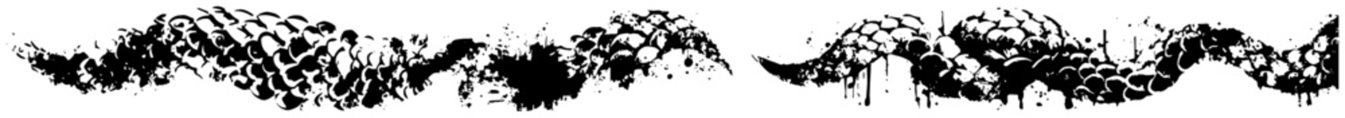 Obraz premium Dragon scales grunge border vector illustration with black ink splatter effects