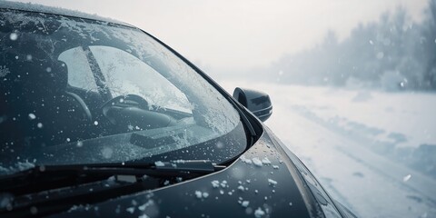 Obraz premium Car maintenance for winter conditions emphasizes the importance of wiper blades to keep snow off windows during winter driving