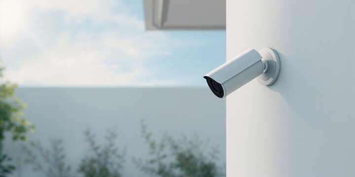 Outdoor security camera on a building, emphasizing security measures and monitoring, World Security Day