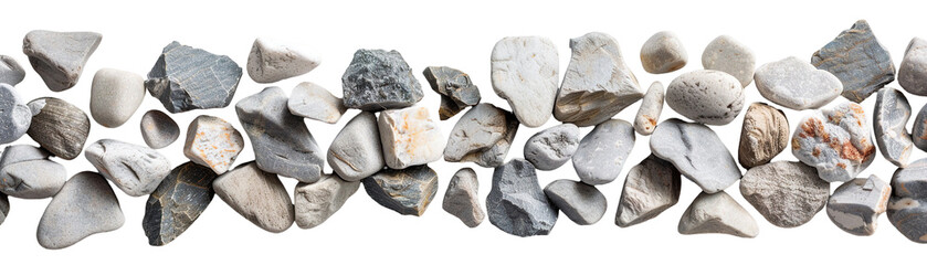 Gravel walkway shows various pebbles in a top view layout. The fine texture includes different shapes and colors. This design element can be used for backgrounds and other projects