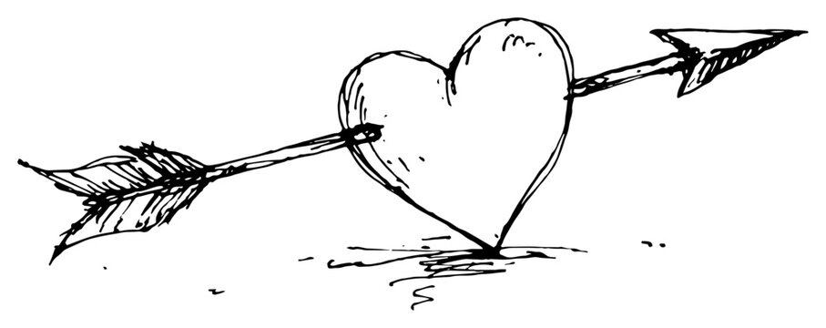 Heart pierced by an arrow hand drawn love symbol sketch