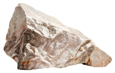 This landscaping rock shows a natural rough texture from a side view. It is cut out and placed on a transparent background for easy integration in design work or artwork