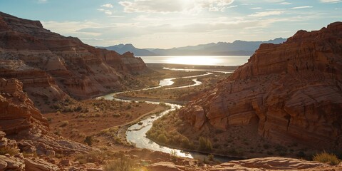 Owl Canyon Trail in Nevada with a river leading into Lake Mead, highlighting water flow and landscape preservation