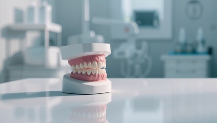 An anatomical teeth replica for dental training, highlighting dental hygiene practices