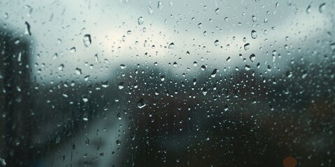 Obraz premium Raindrops on window glass, natural texture serving as a UI backdrop, seasonal change