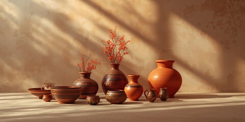 Traditional Indian ceramics arranged for cultural heritage recognition, highlighting artisanal techniques