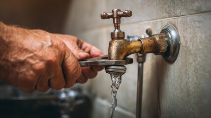 A plumber fixes a leaking pipe using professional tools during routine plumbing work.
