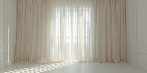 Sunlight streams through delicate white curtains casting a gentle glow, suitable for UI backgrounds or text layout