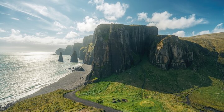 Londrangar Basalt Cliffs along Iceland&acirc;&euro;&trade;s coastline in summer, erosion and natural rock formations