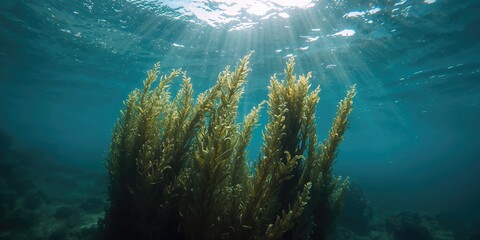 Marine seaweed growth within a kelp forest, ocean habitat preservation