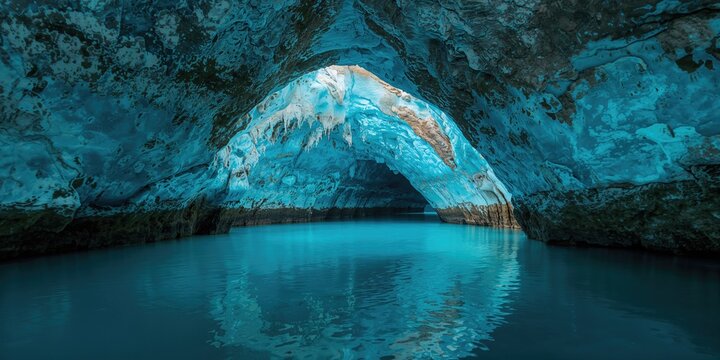 Blue marble cave formations in Patagonia, geological erosion highlighting natural patterns