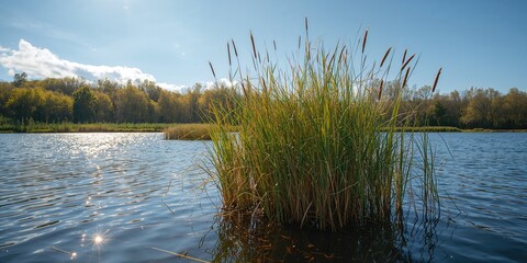 Fototapeta premium Reeds in the swamp, natural wetland vegetation for ecological monitoring
