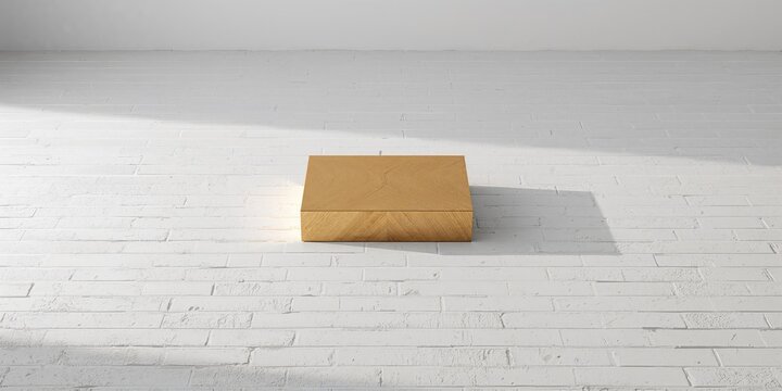 Gold-colored teak slab, 1 cm thick, set on white aerated brick flooring, highlighting surface finish and structural quality