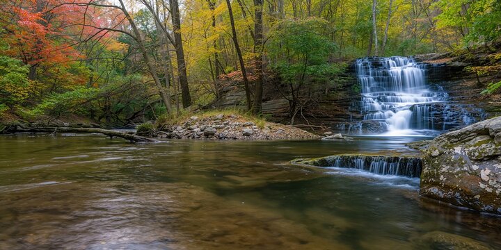 Tanyard Creek Nature Trail scene with water and trees, suitable as a background for outdoor navigation apps