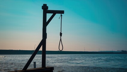 Gallows structure located along River Thames foreshore in Wapping, London, highlighting historical justice practices