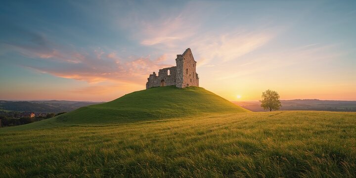 Weathered stone structures on a hill, preservation challenges in historical sites - Powered by Adobe