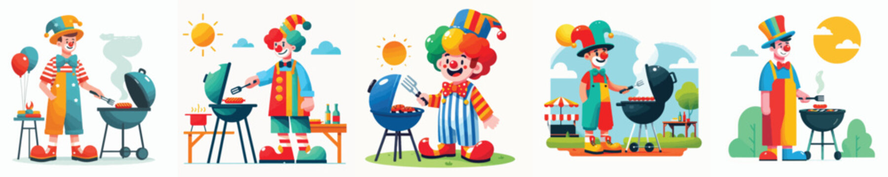 funny clown vector grilling meat