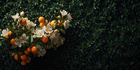 Orange tree branches with flowers, early spring blossoms highlighting pollinator activity, World Pollinator Awareness Day