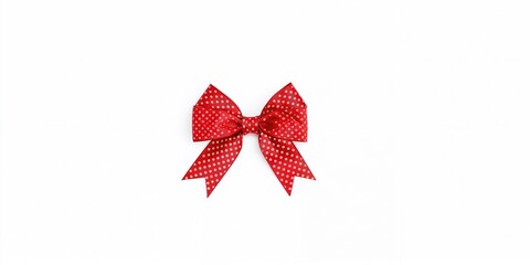 Polka dot red ribbon bow isolated on white background, suitable for decorative or craft projects