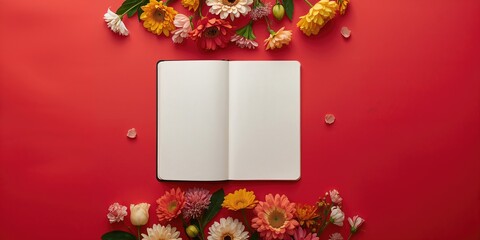 Flat illustration of flowers on a bold red backdrop with a designated area for text, used as UI background