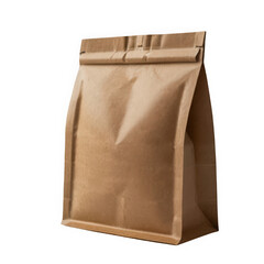 Brown kraft paper stand-up pouch with sealed bottom on transparent background