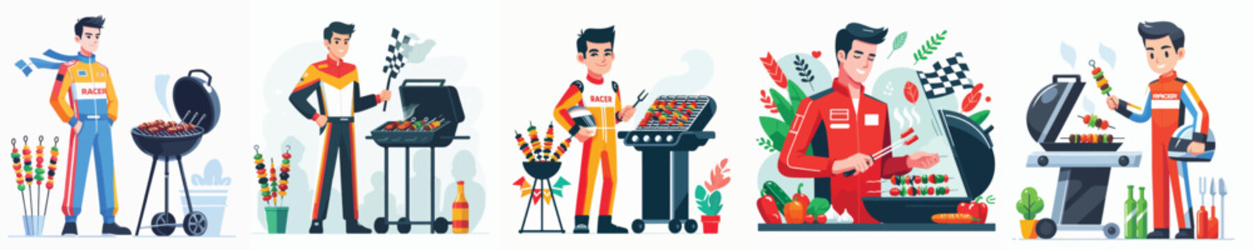 vector of racers grilling meat