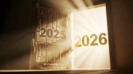 Entering 2026: the future unfolds as a new year dawns through an open door