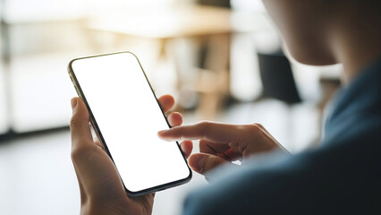 A woman and businessman are using a mobile smartphone and holding a digital tablet with a touch screen for wireless communication and internet technology