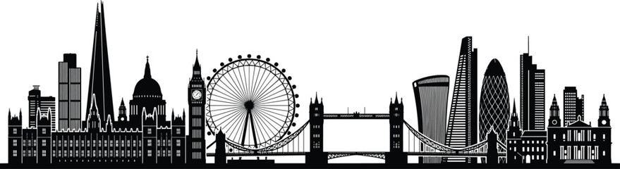 London city skyline silhouette CAD drawing flat vector illustration featuring landmarks for travel tourism architecture logo stock © Hello there