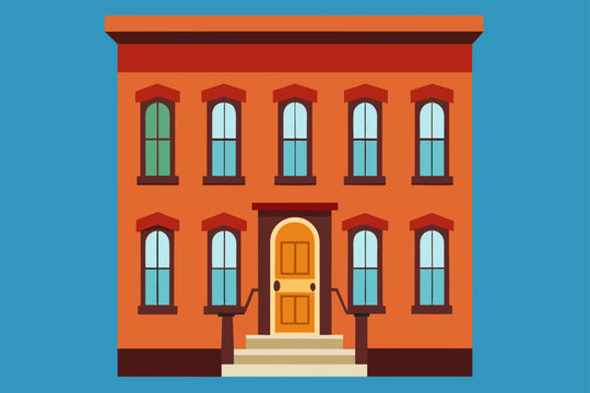 Simple Classic Brownstone Townhouse Illustration - Quintessential Urban Residential Building Facade