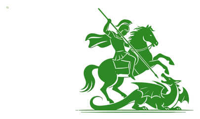 Green silhouette depicting Saint George on horseback slaying a dragon