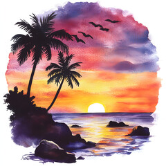 Sunset, 2D watercolor.