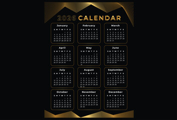 2026 calendar vector in luxury gold and black style