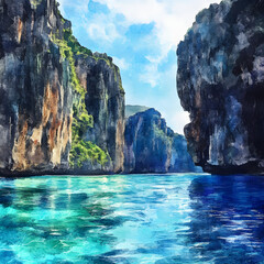 Phi Phi Islands in 2D on a transparent background.