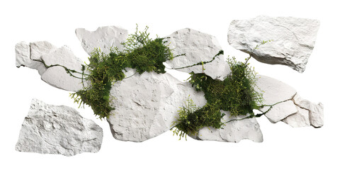 A winding garden path made of flagstone is covered with patches of moss. The elements are on a transparent background for simple layering in various designs. Ideal for landscaping themes