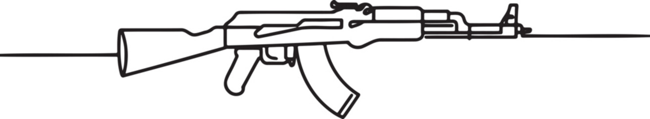 Naklejka premium Continuous line drawing of an assault rifle, depicting a powerful and controversial weapon