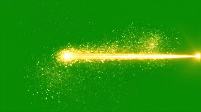 Magic particle trail green screen a bright, glowing golden particle stream leaving a sparkling path on a solid green background, excellent for compositing and chroma key effects