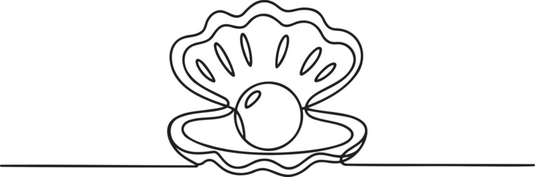 Continuous one line drawing of oyster with pearl
