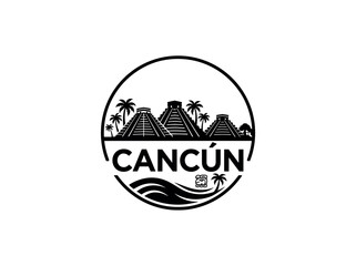 Fototapeta premium Cancun city of Mexico skyline emblem with landmarks