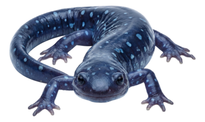 Dark blue salamander featuring scattered lighter blue spots.